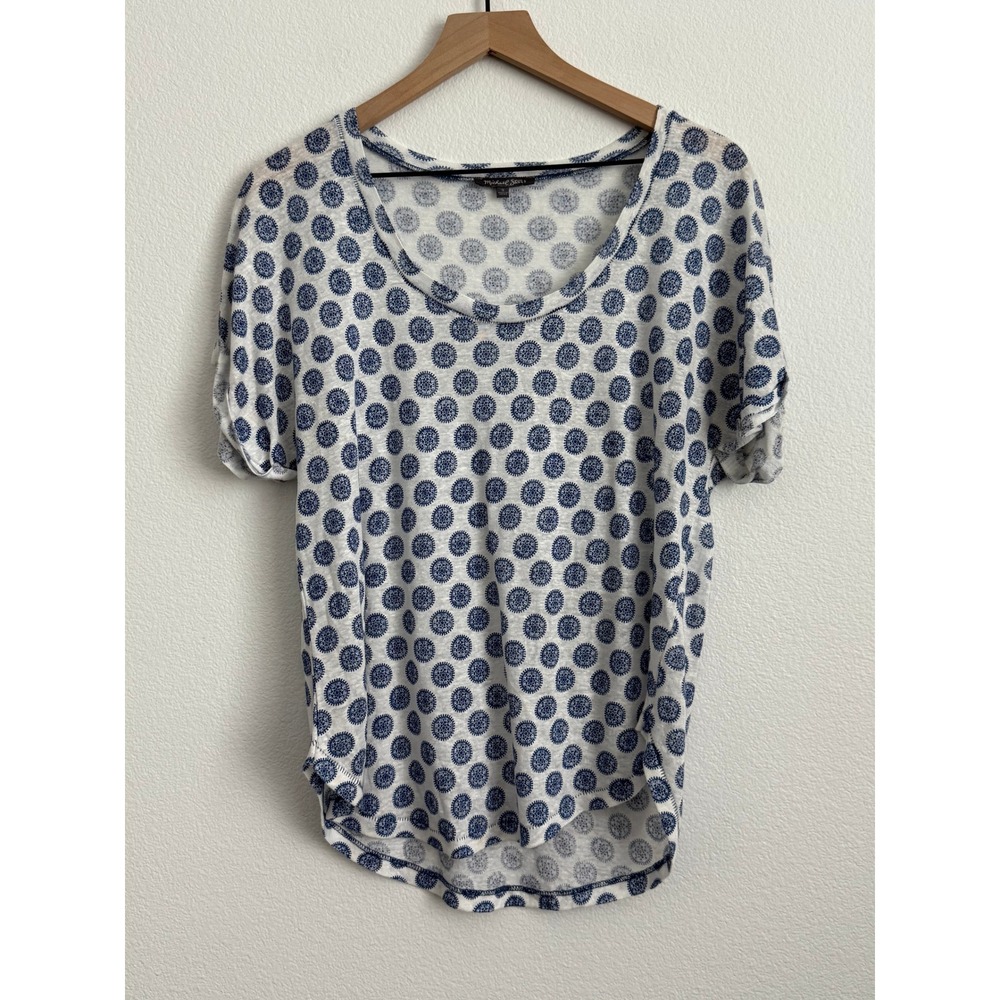Michael Stars Linen Top Small Blue White Medallion Scoop Neck Coastal Grandma S